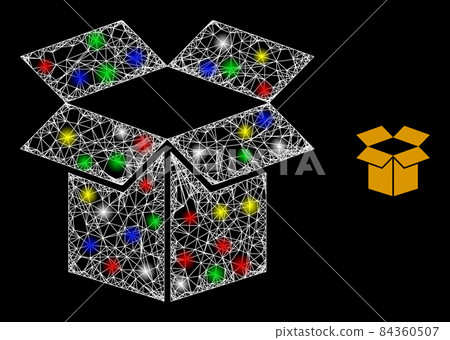 Glowing Irregular Network Open Carton Box Icon Glowing Irregular Network Open Carton Box Icon 84360507