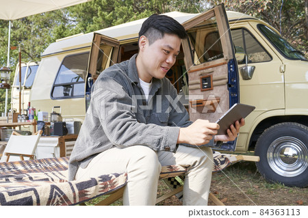 年輕人，露營，露營，旅遊，愛好，休閒，休閒，戶外，露營，帳篷，防水布，露營裝備，韓語 84363113