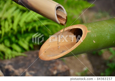 Higo Hosokawa Garden: Bamboo Shishi-odoshi, Shishi-odoshi, Shishi-odoshi, Shishi-odoshi, where water flows in the Japanese garden 84363157