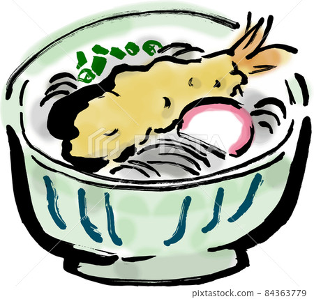 Hand-painted Japanese-style illustration of tempura soba 84363779