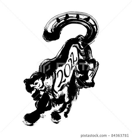 Hand-painted Japanese-style illustration of a tiger barking 84363781