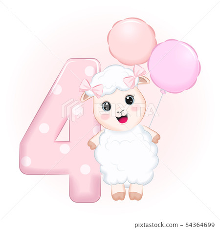 Cute little sheep, Happy birthday 4 years old 84364699