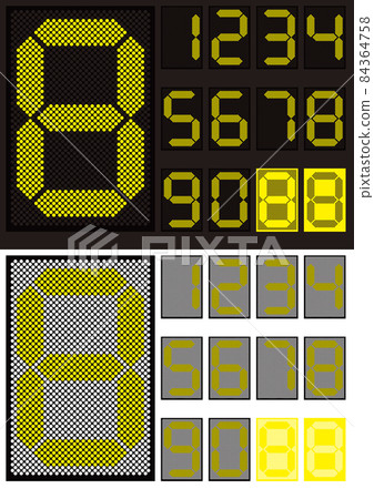 Yellow digital numbers drawn with dots / 7-segment 84364758