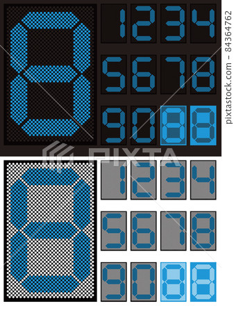 Blue digital numbers drawn with dots / 7-segment 84364762