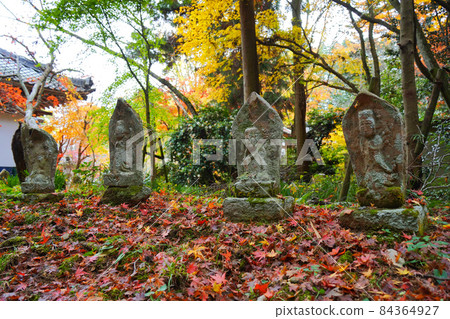 Stone Buddha and autumn leaves Stone Buddha and autumn leaves 84364927