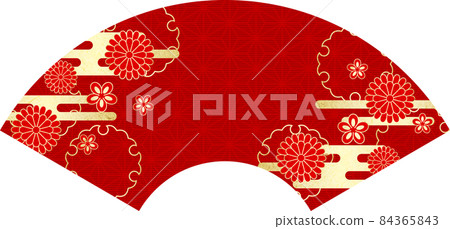 日本紙風日本花金葉雲麻葉圖案背景扇形紅色 84365843