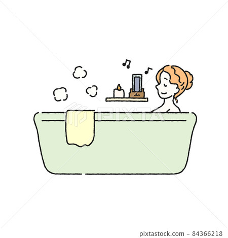 一個女人洗澡和聽音樂的插圖 84366218