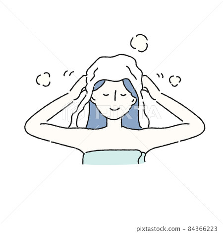 Illustration of a woman wiping her hair with a towel 84366223