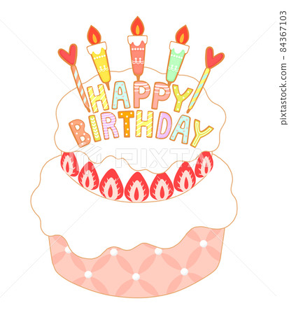 用糖霜餅乾裝飾的生日蛋糕插圖 84367103