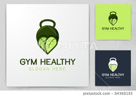 kettle bell and leaf logo Designs Inspiration Isolated on White Background 84368185