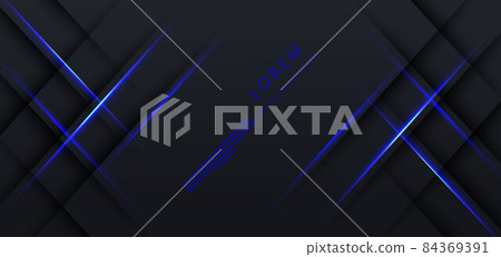 Abstract black background with diagonal geometric glowing blue effect lines. 84369391