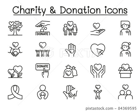 Charity & Donation icons set in thin line style 84369595