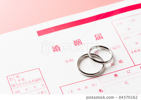 Marriage notification and wedding ring 84370162