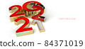 Happy New 2022 Year. Holiday illustration. 2022 golden Textured 3D numbers on white background. Gold numbers figures. Happy New Year 2022 sign. Design element for festive poster or banner design 84371019