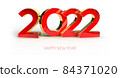 Happy New 2022 Year. Holiday illustration. 2022 golden Textured 3D numbers on white background. Gold numbers figures. Happy New Year 2022 sign. Design element for festive poster or banner design 84371020