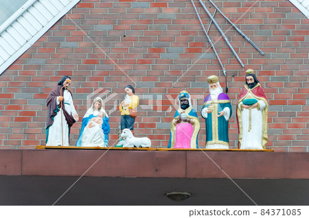 Nativity scene with Jesus at Christmas time. Nativity scene with Jesus at Christmas time. 84371085