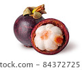 Whole and open mangosteen isolated on white 84372725