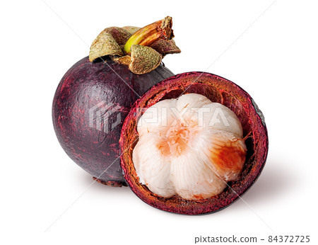 Whole and open mangosteen isolated on white Whole and open mangosteen isolated on white 84372725