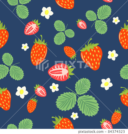 Seamless pattern of ripe wild berries, strawberries with flowers and leaves, design for textiles, posters, labels. Seamless pattern of ripe wild berries, strawberries with flowers and leaves, design for textiles, posters, labels. 84374323