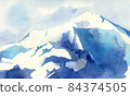 Winter white mountain background watercolor illustration. Abstract hand painted aquarelle of mystery landscape. Misty terrain with slopes. Wall art, cover, wedding, invite card, holiday, nature hiking 84374505