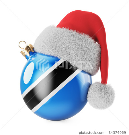 Christmas ball with Botswanian flag and Santa Claus hat. Christmas and New Year in Botswana, concept. 3D rendering Christmas ball with Botswanian flag and Santa Claus hat. Christmas and New Year in Botswana, concept. 3D rendering 84374969