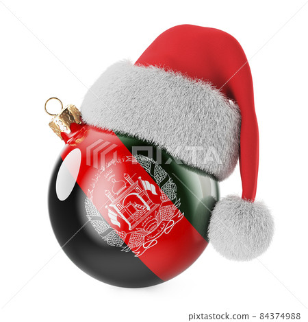 Christmas ball with Afghan flag and Santa Claus hat. Christmas and New Year in Afghanistan, concept. 3D rendering Christmas ball with Afghan flag and Santa Claus hat. Christmas and New Year in Afghanistan, concept. 3D rendering 84374988