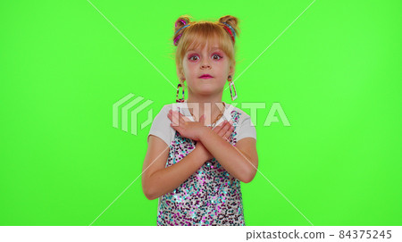 Stylish kid girl making trendy dance video for social media network, child dancing, funny blogger 84375245