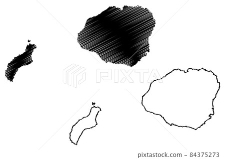 Kauai County, Hawaii (U.S. county, United States of America, USA, U.S., US, archipelago) map vector illustration, scribble sketch Kauai, Niihau and Lehua island map 84375273