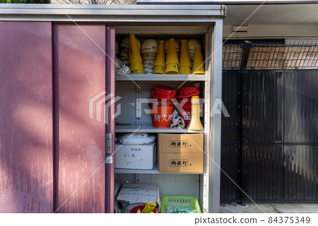 Neighborhood association warehouse containing disaster prevention supplies 84375349