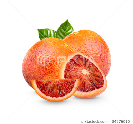 Fresh Orange Blood with leaves isolated on white background 84376010