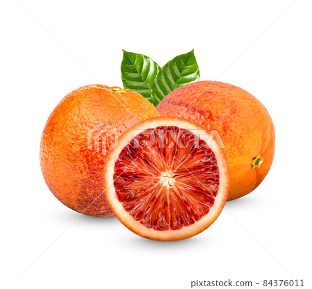 Fresh Orange Blood with leaves isolated on white background Fresh Orange Blood with leaves isolated on white background 84376011