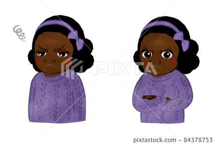 可愛女孩的憤怒表情插圖集非裔美國人 Ver 84378753