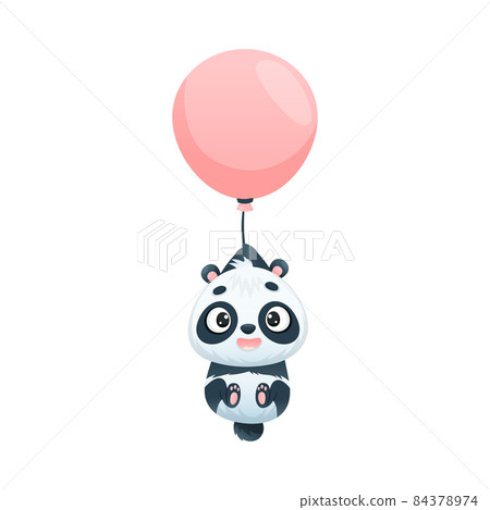 Cute Panda Flying with Toy Pink Balloon Vector Illustration Cute Panda Flying with Toy Pink Balloon Vector Illustration 84378974