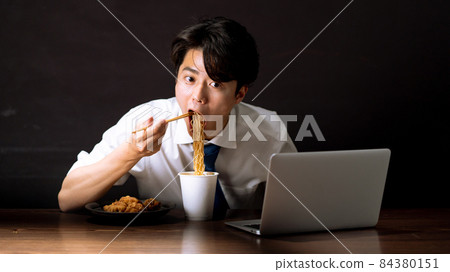 Businessman midnight snack cup ramen 84380151