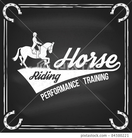 Horse racing sport club badges, patches, emblem, logo. Vector illustration. Vintage monochrome equestrian label with rider and horse silhouettes. Horseback riding sport. Concept for shirt or logo Horse racing sport club badges, patches, emblem, logo. Vector illustration. Vintage monochrome equestrian label with rider and horse silhouettes. Horseback riding sport. Concept for shirt or logo 84380221