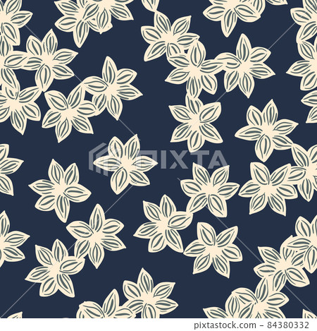 Seamless pattern sanise on dark blue background. Vector repeat template spice in doodle style. Hand drawn elements nature texture for fabric. 84380332