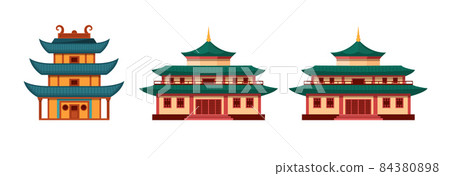 Traditional chinese buildings, asian architecture chinatown. China townscape with pagoda, temple, house. China town city landmarks landscape, Japan building architecture palace pagoda 84380898