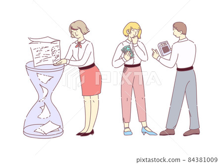 Time management, media planning. Business people concept for business planning, family and company budget planning and accounting. Teamwork, increase financial result flat doodle line 84381009