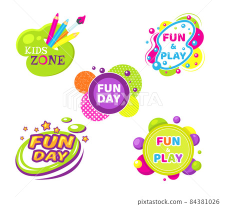 Kids zone entertainment set childish banner label sticker badge Kids zone entertainment set childish banner label sticker badge 84381026