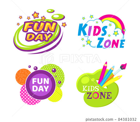 Kids zone entertainment set childish banner label sticker badge Kids zone entertainment set childish banner label sticker badge 84381032