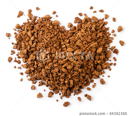 Heart of instant coffee on a white background. Isolated Heart of instant coffee on a white background. Isolated 84382388
