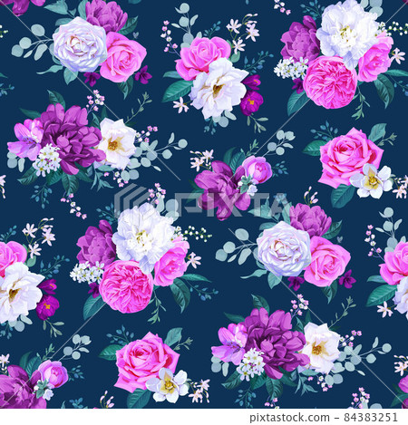Seamless summer pattern with roses - Stock Illustration [84383251] - PIXTA