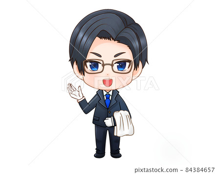 Illustration of a glasses butler serving in a suit Illustration of a glasses butler serving in a suit 84384657