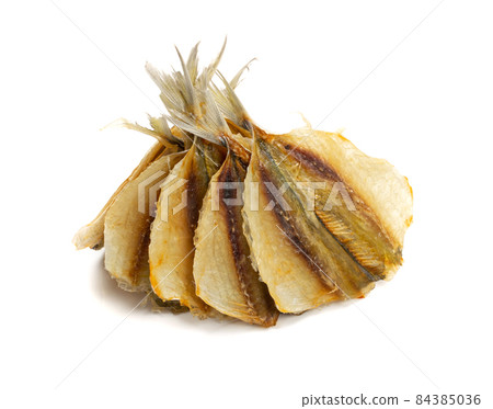 Dried Fish Isolated, Dry Salted Seafood Snack, Stockfish, Beer Snacks 84385036