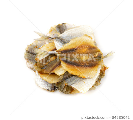 Dried Fish Isolated, Dry Salted Seafood Snack, Stockfish, Beer Snacks 84385041