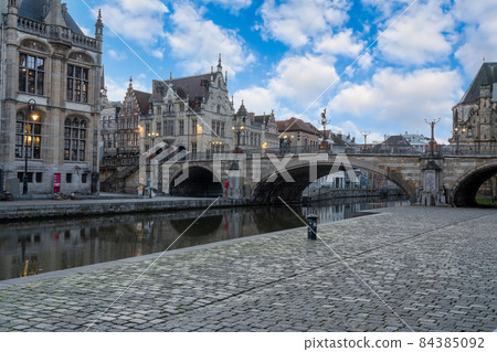 Graslei with the towers of Ghent 84385092