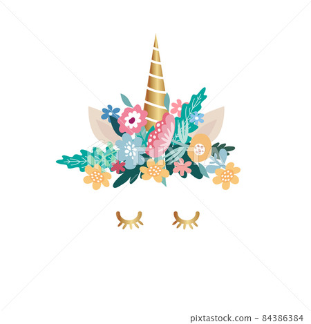 Awesome  cute unicorn in flat cartoon style 84386384