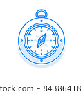 Vector linear illustration of a vintage compass with windrose. Navigational equipment symbol isolated on white background. Travel concept. Editable stroke 84386418