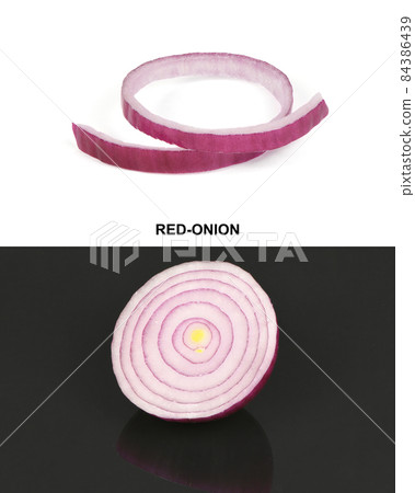 Creative layout made of red onion. High resolution photo. Creative layout made of red onion. High resolution photo. 84386439