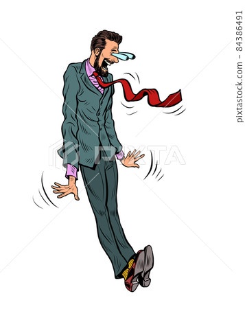 a scared, shocked face, eyes on the forehead The characteristic emotional pose of a businessman man 84386491